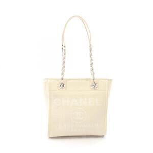Chanel Deauville PM Tote Bag Handbag Canvas Leather Women's White A66939